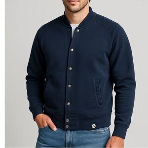 American Giant Men’s Dark Blue Heavyweight Cotton Fleece Bomber Jacket Small